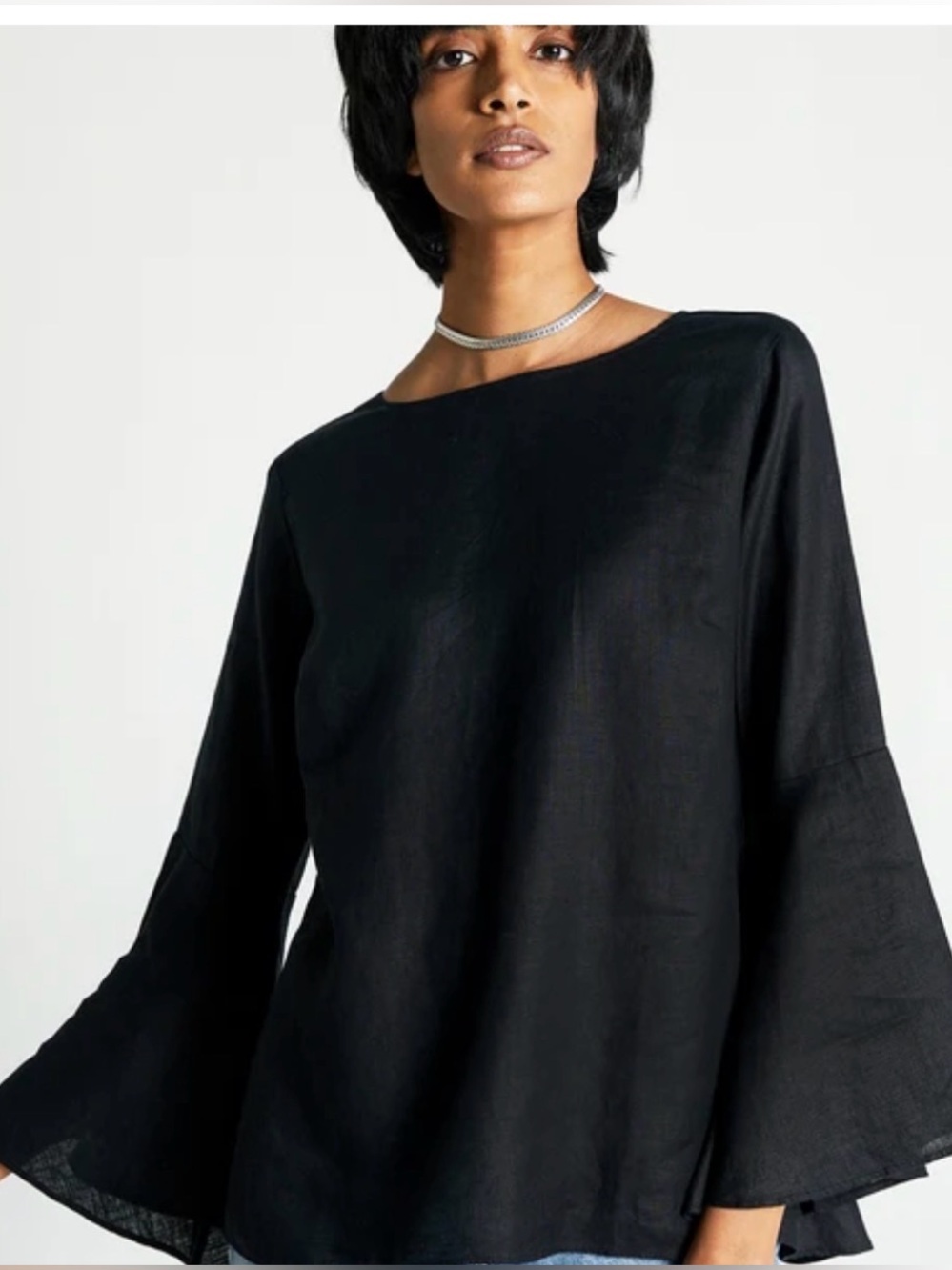 NEW Resistor Women’s Black Hemp The Button Back Shirt XL Sustainable Bell Sleeve